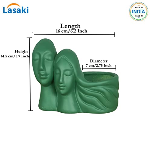 Image of Lasaki Couple deep Jungle Ceramic Pots for Indoor Plants, Planters, Flower, gamla, Outdoor, Balcony, Home, Garden, Office Decor, Succulent Pot(L - 16 X W - 10 X H - 14.5 cm)(Plants not Included)