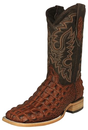 Texas Legacy Mens Cognac Cowboy Boots Alligator Back Print Leather Square Toe
