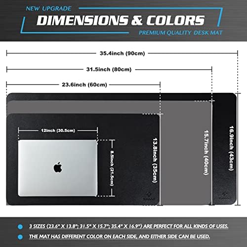 Knodel Desk Pad, Office Desk Mat, 60cm x 35cm PU Leather Desk Blotter, Laptop Desk Mat, Waterproof Desk Writing Pad for Office and Home, Dual-Sided (Black)