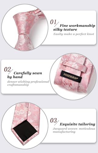 Image of HISDERN Men Floral Ties Woven Classic 3.4 inch Necktie Set Formal Tie Pocket Square for Wedding with Handkerchief Gift Box