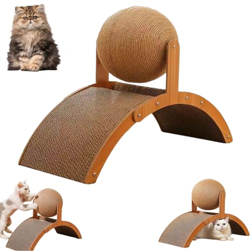 Cat Scratching Ball on Stand Interactive Cat Scratcher with 360 Rotating Sisal Ball Cat Scratching Post with Arch Bridge Balls Cat Scratcher Board for Indoor Protects Furniture & Rugs (1pcs)