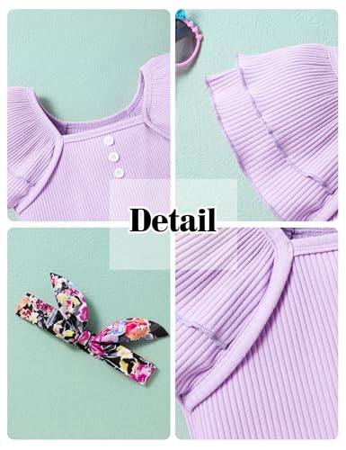 Image of Gaupafmb Toddler Girls Clothes Ruffle Short Sleeve Tops and Shorts Set with Headband 3PCs Outfits