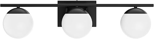 Miniatura 2 de Ralbay Luces de baño negras mate - 3 luces modernas de mediados de siglo con vidrio lechoso para iluminación de pared