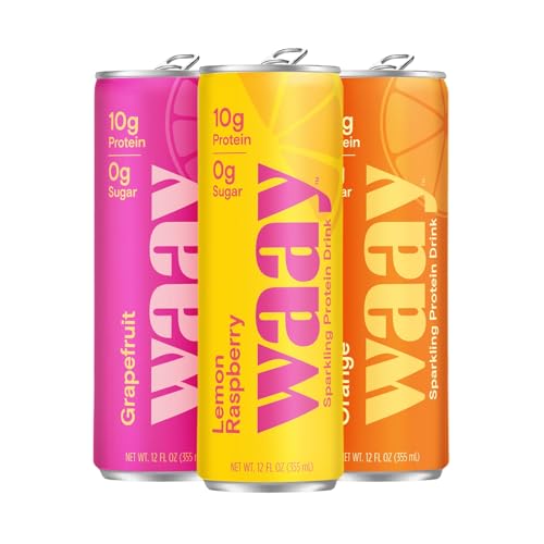 Image of WAAY Sparkling Clear Protein Drink, Variety Pack, 12 fl oz Can, 10g Protein, 0g Sugar, 45 Calories (12 Pack)