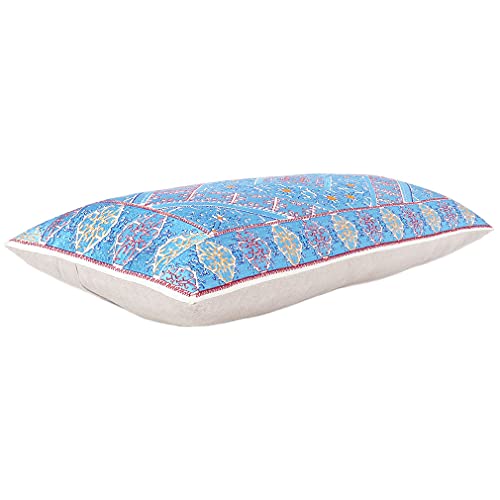 Eyes Of India Embroidered Boho Bolster Throw Pillow Cover, Decorative Long Lumbar Rectangle Bohemian Cushion Case For Sofa Couch Bed Living Room, 14X32 Inch (36X80 Cm), Teal Blue Green #TOP1