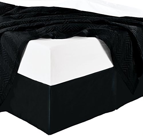 sheetsnthings 300tc Cotton Solid Black Twin Extra Long Pleated Tailored Bed Skirt with 15 Inches Drop and Split Corners