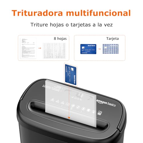 Miniatura 5 de Amazon Basics Trituradora De Papel De 8 Hojas De Corte Transversal Para Triturar Papel Y Tarjetas De Crédito, 8 Hojas Modelo Nuevo, Color Negro
