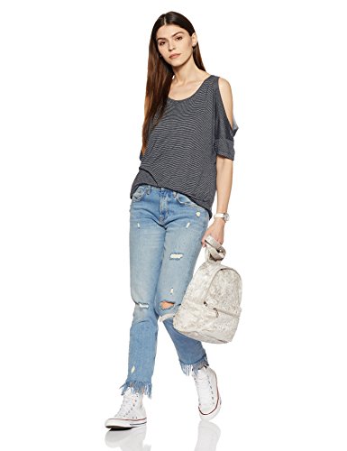 Image of Women's Striped Regular Fit Top (MDKT1068 Black X-Small)