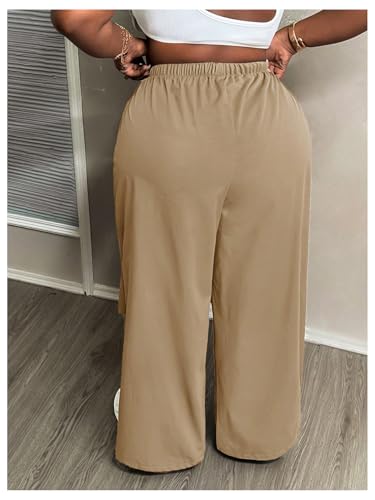 OYOANGLE Women's Plus Size High Waist Drawstring Trousers Wide Leg Casual Cargo Pants with Pocket3