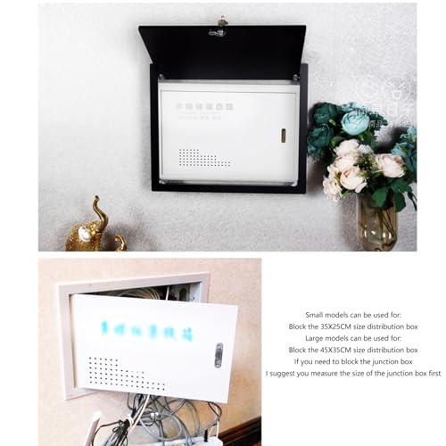 Simple Wifi Wall Racks Box Internet Router Shelf Cable Wire Wall Plug Board Shelf Wall-Mounted WiFi Router Storage Box Socket Shielding Wire Finishing Wire Box,2 Sizes(Size:38*30*9cm,Color:White Lock) - Image 8
