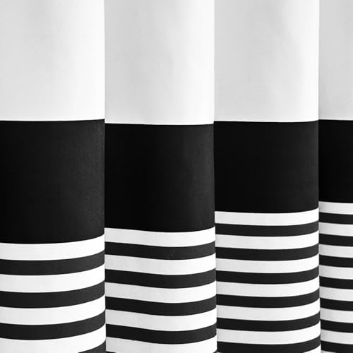 Seasonwood 96 inch Extra Long Shower Curtain Black and White Shower Curtain with Tassel 72" W x 96" L Farmhouse Striped Shower Curtains for Bathroom Fabric Shower Curtains