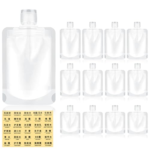 12Pcs Travel Pouches for Toiletries, Portable Fluid Makeup Packing Bags Refillable Travel Size Toiletry Squeeze Containers for Shampoo Conditioner Lotion (30ml/50ml/100ml) (12)