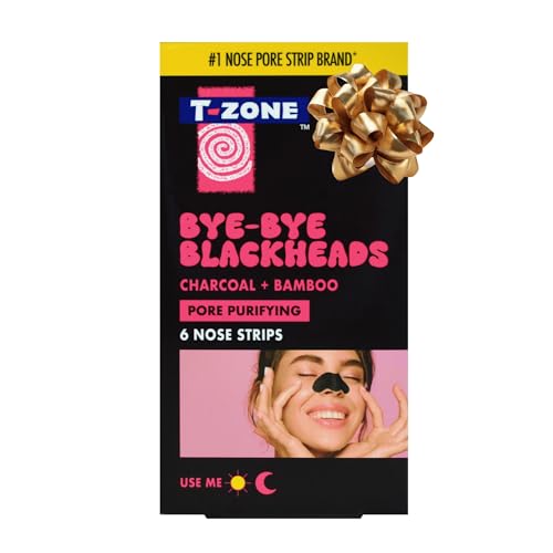 T-Zone Charcoal & Bamboo Nose Pore Strips (6 Pack) - Blackhead Remover Strips with Activated Charcoal, Unclogs Pores, Removes Dirt & Oil for Fresh, Clearer Skin