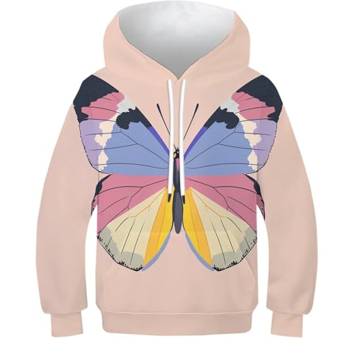 Hoodie pull enfant motifs papillons style sportswear ado avec grande poche kangourou