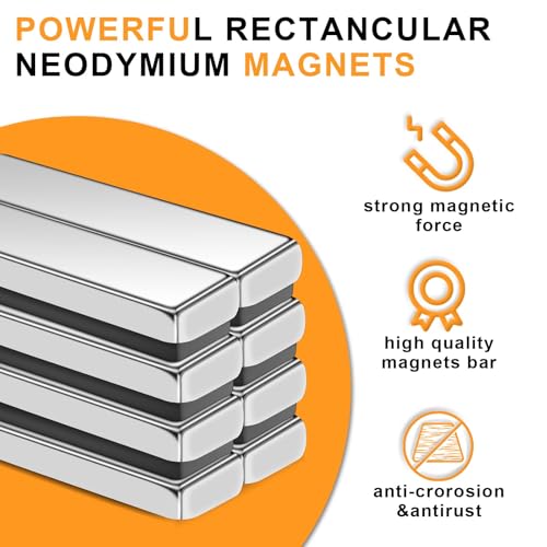 Image of MIKEDE 9 Pcs Strong Neodymium Bar Magnets, Rare Earth Neodymium Magnets, Refrigerator Magnet with Double-Sided Tape, Silver Heavy Duty Magnet for Tool Room, Kitchen, Office - 1.57 x 0.39 x 0.20 in
