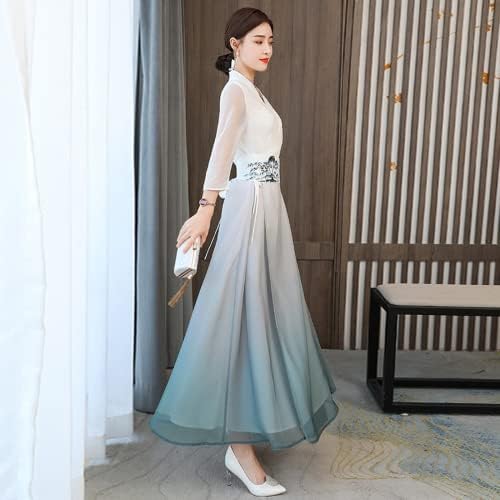 knee length dresses for ladies Long sleeve dress, Cheongsam dress, Linen dress, Chinese Vintage dress   lijingshop