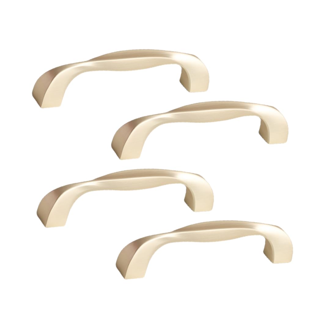 Kjdxfhfh 96Mm Gold Brushed Drawer Handles, Cabinet Pulls 4-Pack Zinc Alloy Drawer Handle Wardrobe Shoe(96Mm Gold Brushed)
