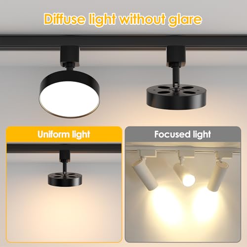 TuyuBEE Diffuse LED Track Lighting Heads H Type Track Light Heads Dimmable Kitchen Track Lighting Fixtures Ceiling, Compatible with H Track Rails - Flicker Free CRI90+ 3000K 12W 1000lm, 6 Pack Black