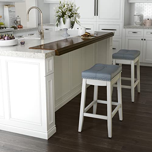 Costway Bar Stools Set Of 4, 24-Inch Height Backless Counter Stool With Footrest, Soft Seat Cushion, Wood Legs And Non-Slip Foot Pad, Saddle Stools For Home Kitchen Living Room, Stone Gray+White #TOP4