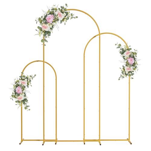 Support Arche Ballon Anniversaire, Lot de 3 Supports d'arche en Métal pour Décoration de Mariage, 1,2 m, 1,5 m, 1,8 m, carré, pour extérieur, cérémonie, Anniversaire, fête, Jardin (doré)