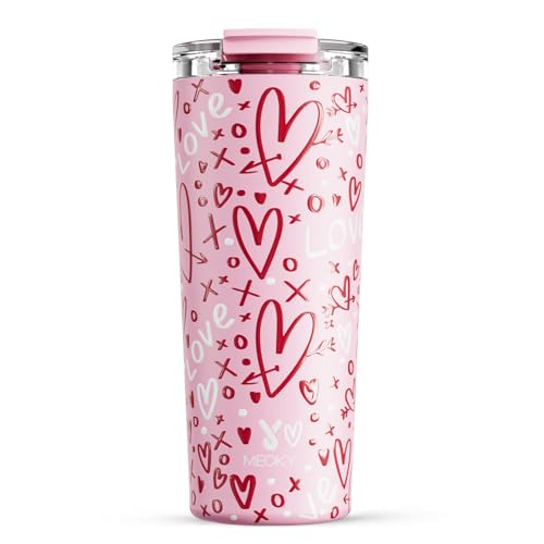 Meoky 24 oz Travel Coffee Mug with Leak-proof Lid, Stainless Steel Insulated Coffee Tumbler, Keeps Hot for 8 Hours or Cold for 24 Hours, Fits in Car Cup Holder (Fancy)