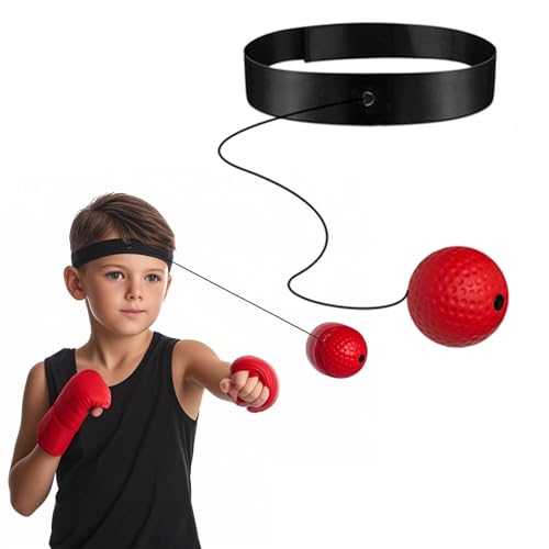 Global-Daily Box-Trainingsball mit verstellbarem Kopfband, Reaktionsball für Training, Geschwindigkeit, Boxtraining, Mixed Martial Arts, Fitness, Reaktionstraining (Rot)