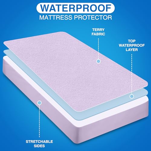 Utopia Bedding Waterproof Mattress Protector King Size, Premium Terry Mattress Cover 200 GSM, Breathable, Fitted Style with Stretchable Pockets (Lavender)