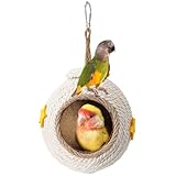 Tfwadmx Natural Coconut Fiber Hanging Birdhouse for Cage Coconut Hide with Loop Coconut Bird Shell Breeding Nest for Parrot Parakeet Lovebird Finch Canary, Pet Cage Habitats Decor,Small Animals House