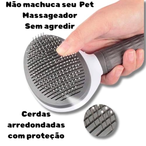 Escova Removedora de Pelos para Cães e Gatos, Rasqueadeira com Cabo Ergonômico, Cinza