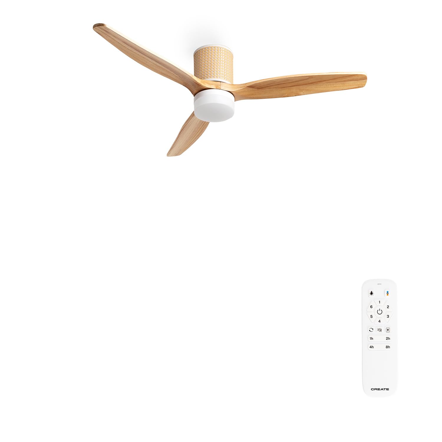 CREATE / WIND CALM RATTAN/Ceiling fan with natural wood light with control/40W, silent, Ø132 cm, double light, 6 speeds, LED light 3 temperatures, timer, summer-winter function