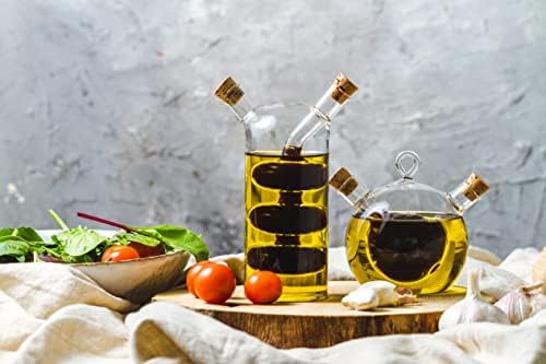 KitchenCraft World of Flavours Oil and Vinegar Dispenser Glass, 2 in 1 Oil and Vinegar Bottle, Cruet Bottle with Cork Stoppers, Cascade Design, 100 + 300 ml