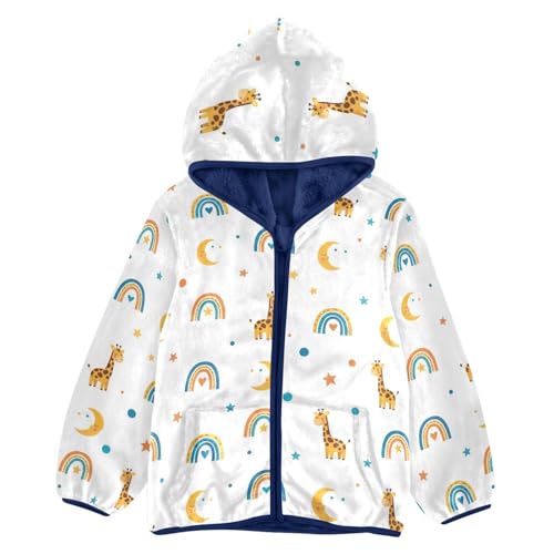CHIFIGNO Cute Cartoon Giraffes Toddler Boys Polar Fleece Lined Outerwear Jackets, Toddler Jacket with Hooded 3T