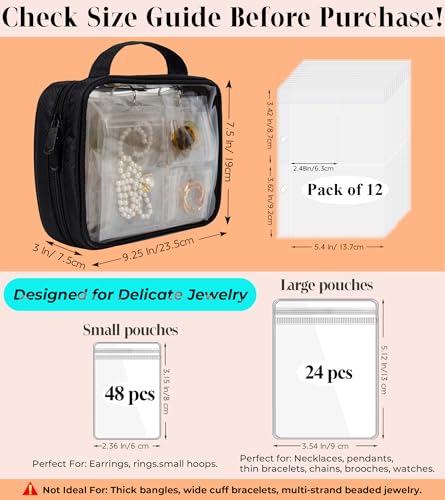 Travel Jewelry Organizer Case Transparent Jewelry Storage Book Binder Bag for Earrings, Rings, Necklace, Bracelet,Black2