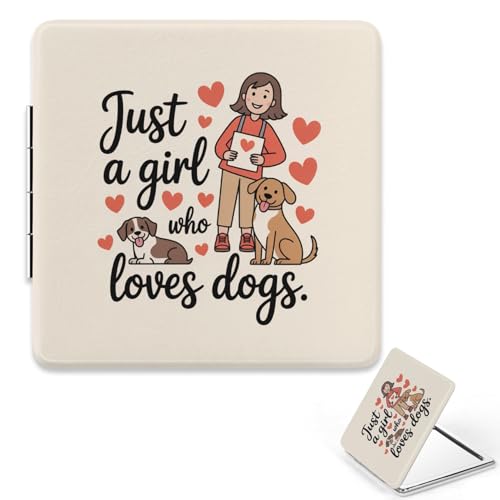 Just A Girl Who Loves Dogs Hand Mirror, Cute Square Airport Travel Essentials Make Up Mirror, Portable Mini Pink Girly Things for College Girls Mirrors