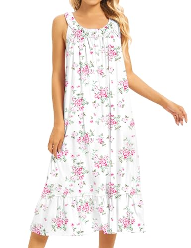 Image of MZROCR Cotton Nightgowns for Women Soft Sleeveless Night Gown for Adult Women Ruffle Sleepwear