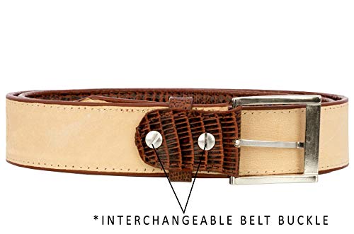El Presidente Mens Cognac Western Cowboy Belt Teju Lizard Print Silver Buckle 36 #TOP3