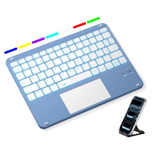 Vobafe Clavier Bluetooth Pavé Tactile, Rétroéclairé Tablette Keyboard, Bleu | Clavier AZERTY sans fil avec Touchpad, Compatible iPad/Galaxy Tab/Lenovo/Xiaomi/PC (iOS/Android/Windows), Ultra-léger