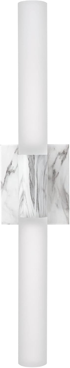 Globe Electric 51847 Edinburgh 2-Light LED Integrated Dimmable Wall Sconce Vanity Light, White Faux Marble, Frosted Acrylic Shades, 19W, 1200 Lumens