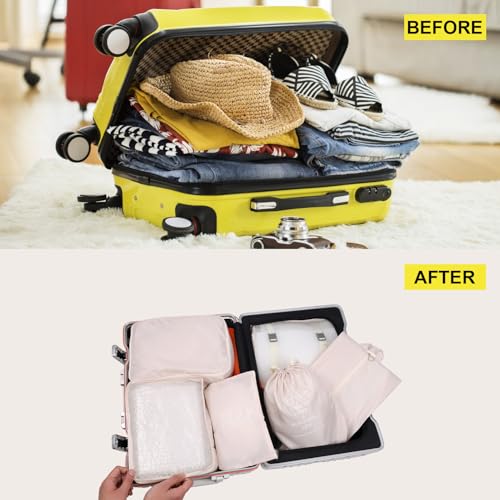 Packing Cubes for Travel Bags Suitcase Organizer Travel Cubes for Packing Luggage Organizer Bags for Packing Gifts for Men (Beige 7 Pcs) - Image 7