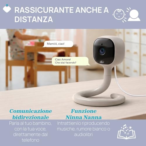 Chicco Video Baby Monitor Wi-Fi Smart Ai, Telecamera 2K Uhd Con Visione Notturna Infrarossi, App Dedicata, Luci Multicolore, Ninnenanne E Rumori Bianchi, Appendibile E Adattabile - 7