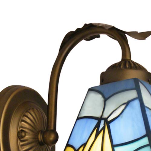 Image of LITFAD Tiffany Designed Wall Sconce with One Light Stained Glass LED Wall Light Fixture Decorative Wall Lamp for Staircase Bedroom Hotel Restaurant (Blue - 1 Light)