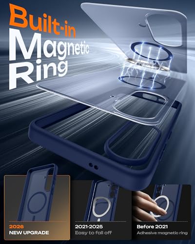 Image of TOCOL for Samsung Galaxy S26 Case, Compatible with Magsafe, Full Camera Protection, Built-in Magnetic Ring, Drop Protection, Translucent Matte Phone Case for S26 6.3 inch (Dark Blue)