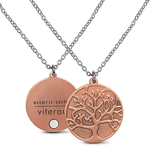 VITEROU Designed Circle Magnetic Pure Copper Therapy Tree of Life Pendant Therapy Necklace with Healing Magnets Pain Relief for Neck Arthritis Migraine Headaches Shoulders and Back,3500 Gauss