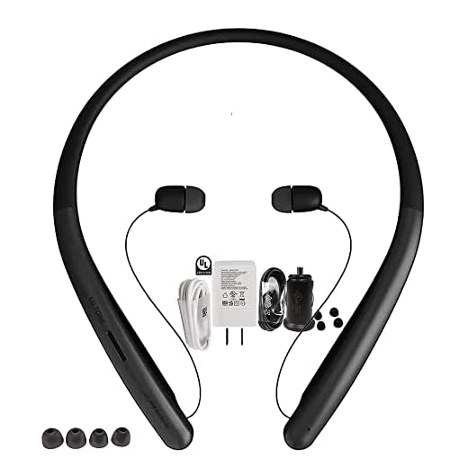 LG Tone Style HBS-SL5 Bluetooth Wireless Stereo Neckband Earbuds Tuned by Meridian Audio - 1.2Amp Quick Wall/Car Charger (US Retail Packing Kit)