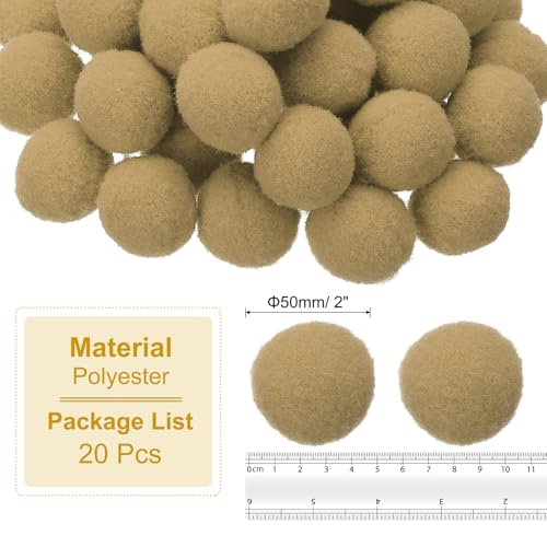 PATIKIL 2inch(50mm) Pom Poms for Crafts, 20pcs Large Pompoms for Crafts Puff Balls Bulk High Elasticity Fuzzy Balls for Hats Christmas Art DIY, Khaki by PATIKIL - Used condition - Image 2