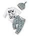 Newborn Baby Boy Clothes Crew Letter Print Romper+Long Pants+Hat 3PCS Outfits Set (0-3M)