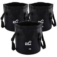GBACHOOSE 3 pcs 12L Folding Water Bucket, Black Portable Collapsible Bucket, Outdoor Multifunctional PVC Folding Bucket for Camping, Traveling, Hiking, Fishing, Gardening, Car Washing