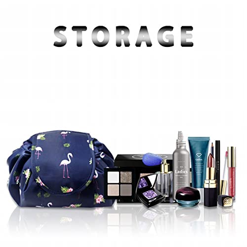 Lazy-Drawstring-Makeup-Bags-Large-Capacity-Waterproof-Travel-Portable-Cosmetic-Bag-Pouch-Makeup-Pouch-Storage-Organiser-for-Women-Girl-Navy-Flamingo