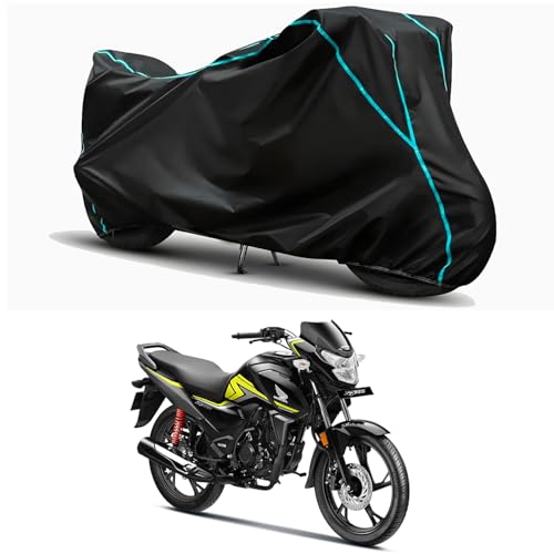 Image of Waterproof Bike Body Cover Compatible for | Honda SP 125 Drum | Taffeta Fabric, Sky Piping Design, Bottom Elastic Fit | Dustproof, Sun UV & Rain Protection for All Weather.