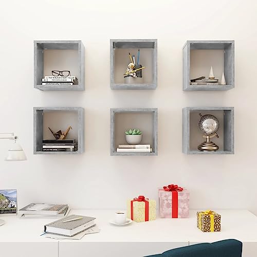 Étagères murales en forme de cube gris béton modulables avec fixation - 4